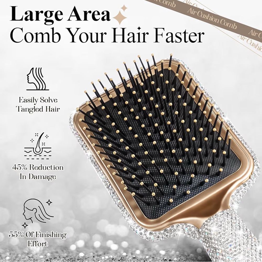 NWT Sparkling Bling Swarovski Crystal Rhinestone Hair Brush + Gift - Picture 6 of 8